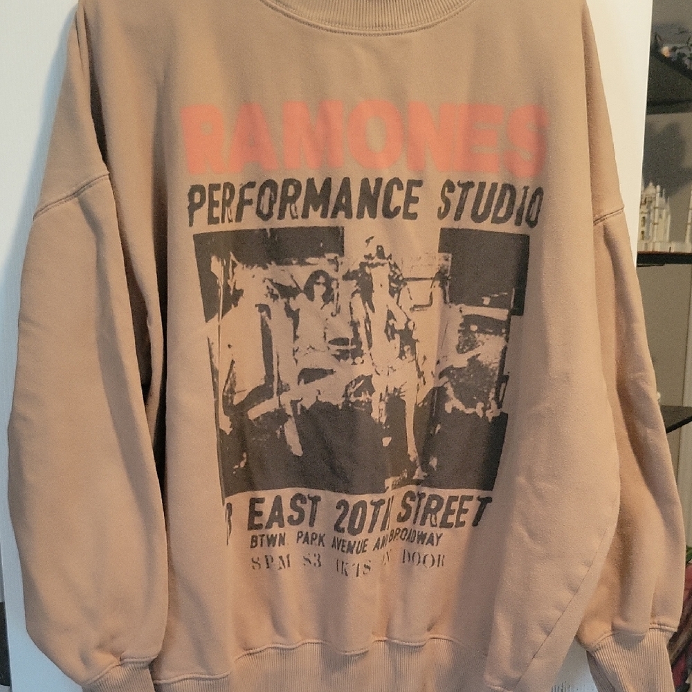 American Eagle Outfitters Tan Crewneck Sweater with Graphic Design